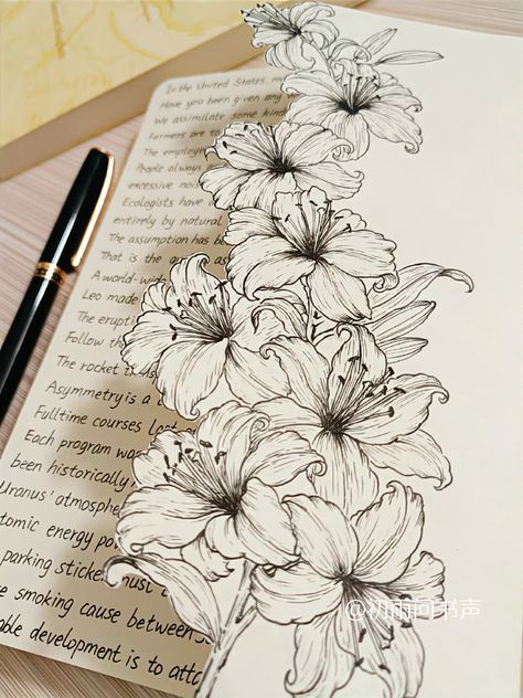 Imagen de pinterest de una flor dibujada con tinta